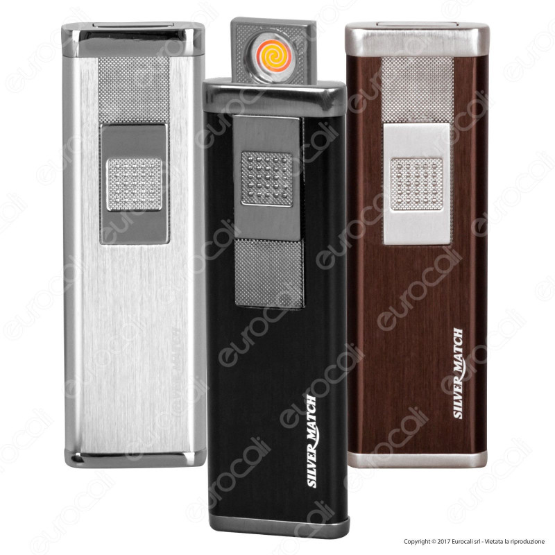 Silver Match Accendino USB in Metallo Satinato Antivento Ricaricabile