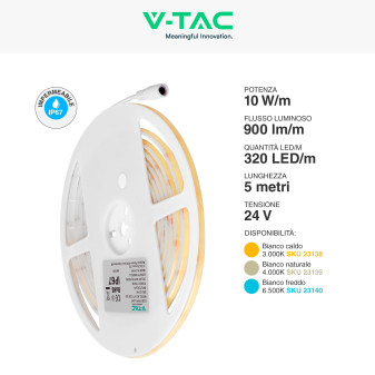 V-Tac VT-COB 320 Striscia LED COB Flessibile 50W 320 LED/m 5m 24V IP67