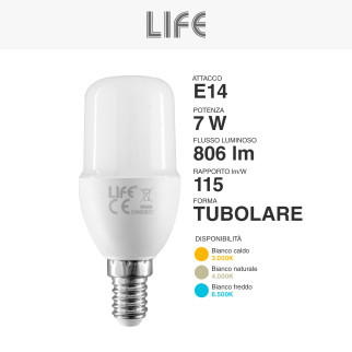 Lampadina LED E14 7W Tubolare T38 SMD Life