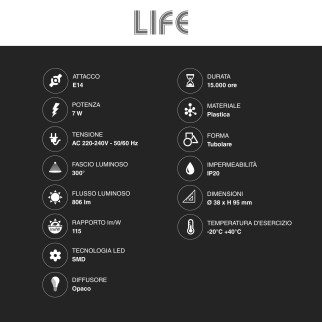 Lampadina LED E14 7W Tubolare T38 SMD Life