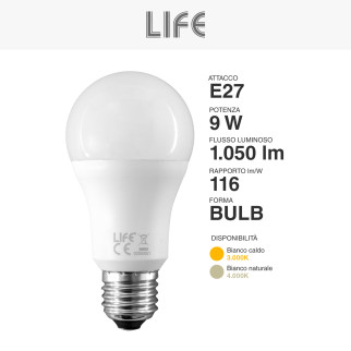 Life Lampadina LED E27 9W 12/24V Goccia A60 SMD