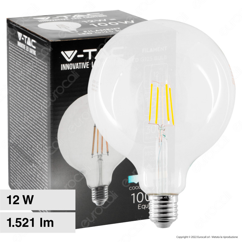 VT-2143 Lampadina LED E27 12W Bulb G125 Filament Vetro V-Tac