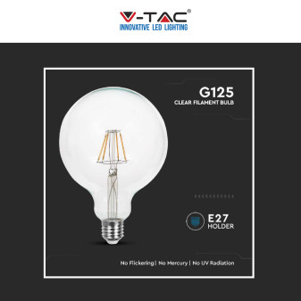 VT-2143 Lampadina LED E27 12W Bulb G125 Filament Vetro V-Tac