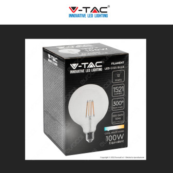 VT-2143 Lampadina LED E27 12W Bulb G125 Filament Vetro V-Tac