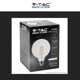 VT-2143 Lampadina LED E27 12W Bulb G125 Filament Vetro V-Tac