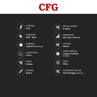 LuceTrap Lampada UV 13W Trappola Adesiva Cattura Insetti 120m² CFG