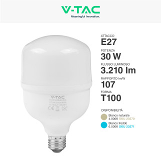 V-Tac VT-21031 Lampadina LED E27 Hi-Power 30W T100 SMD