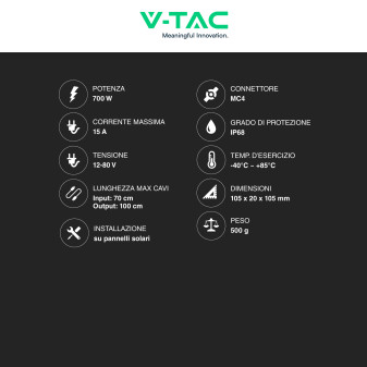 V-Tac VT-SUN-XL02-A Ottimizzatore Moduli Fotovoltaici 700W V-Tac