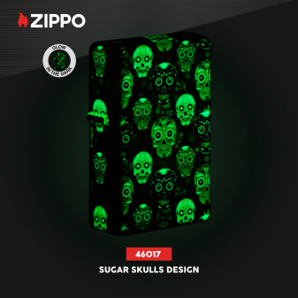 Accendino Zippo Premium 46017 Sugar Skulls Design Luminoso al Buio