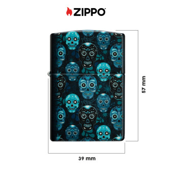 Accendino Zippo Premium 46017 Sugar Skulls Design Luminoso al Buio