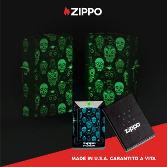 Accendino Zippo Premium 46017 Sugar Skulls Design Luminoso al Buio