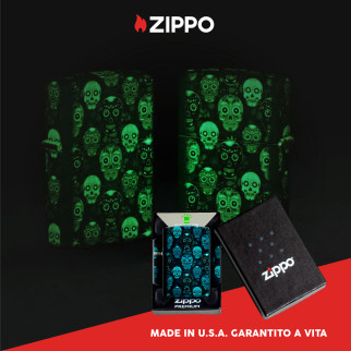 Accendino Zippo Premium 46017 Sugar Skulls Design Luminoso al Buio