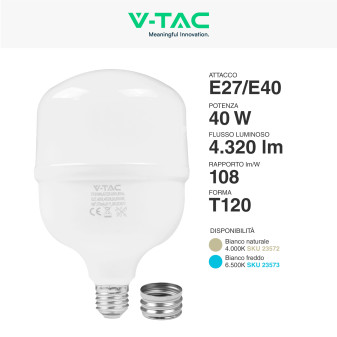 V-Tac VT-21040 Lampadina LED E27/E40 Hi-Power 40W T120 SMD