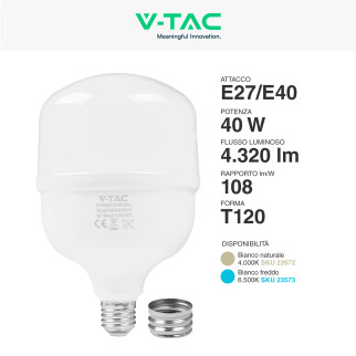 V-Tac VT-21040 Lampadina LED E27/E40 Hi-Power 40W T120 SMD