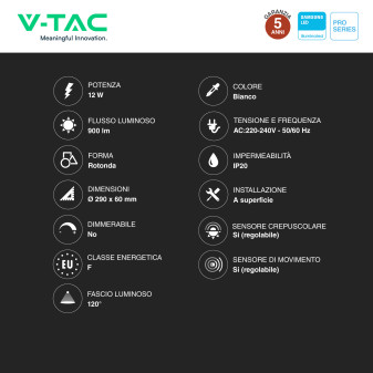 VT-13CCT Plafoniera 3in1 LED Rotonda 12W SMD Chip Samsung V-Tac Pro