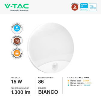 VT-81004 Plafoniera 3in1 LED Rotonda 15W SMD Chip Samsung V-Tac Pro