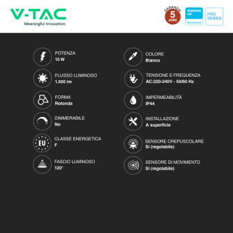 VT-81004 Plafoniera 3in1 LED Rotonda 15W SMD Chip Samsung V-Tac Pro