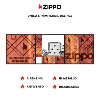 Accendino Zippo 49331 Woodchuck USA Wrap Zippo Flame Ricaricabile