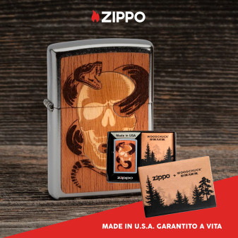 Accendino Zippo 49042 Woodchuck USA Skull & Snake Ricaricabile