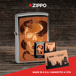 Accendino Zippo 49042 Woodchuck USA Skull & Snake Ricaricabile