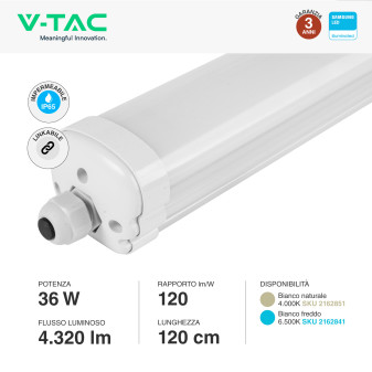VT-1249S Tubo LED Plafoniera Linkabile 36W Lampadina SMD Chip Samsung