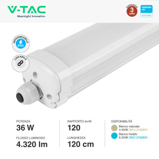 VT-1249S Tubo LED Plafoniera Linkabile 36W Lampadina SMD Chip Samsung