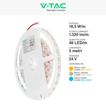 V-Tac VT-2835 Striscia LED Flessibile con Lente 82,5W 48 LED/m 5m