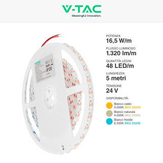 V-Tac VT-2835 Striscia LED Flessibile con Lente 82,5W 48 LED/m 5m