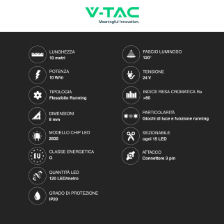 V-Tac VT-2835 Striscia LED Flessibile Running 100W 120 LED/m 10m
