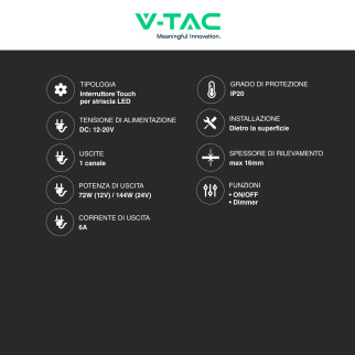 V-Tac VT-2412 Controller Dimmer per Strisce LED Touch