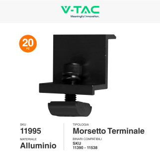 V-Tac 20 Morsetti Terminali Neri in Alluminio per Pannelli Fotovoltaici