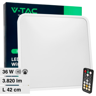 V-Tac VT-8630 Plafoniera LED Quadrata 36W IP44 Sensore di Movimento e Crepuscolare