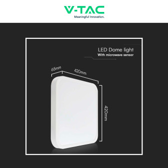 V-Tac VT-8630 Plafoniera LED Quadrata 36W IP44 Sensore di Movimento e Crepuscolare