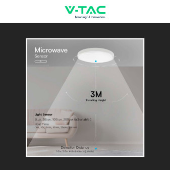 V-Tac VT-8630 Plafoniera LED Quadrata 36W IP44 Sensore di Movimento e Crepuscolare