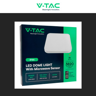 V-Tac VT-8630 Plafoniera LED Quadrata 36W IP44 Sensore di Movimento e Crepuscolare