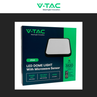 V-Tac VT-8630 Plafoniera LED Quadrata 36W IP44 Sensore di Movimento e Crepuscolare