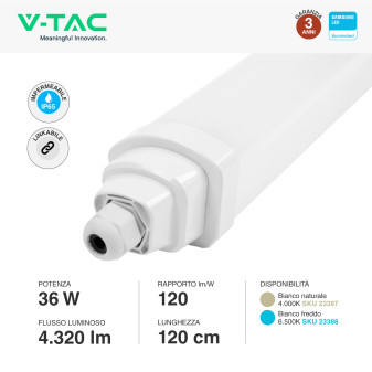 VT-12035 Tubo LED Plafoniera GT Series 36W SMD Linkabile IP65 V-Tac