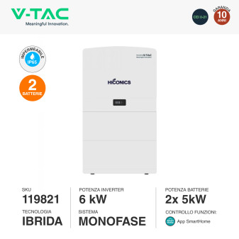 Sistema All-In-One Inverter Monofase 6kW 2 Batterie BMS 10,2kWh V-Tac