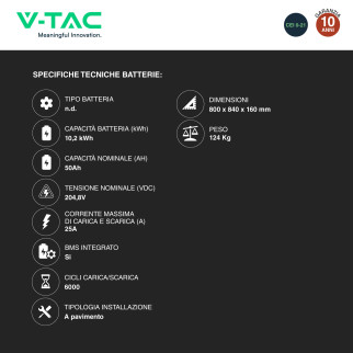 Sistema All-In-One Inverter Monofase 6kW 2 Batterie BMS 10,2kWh V-Tac