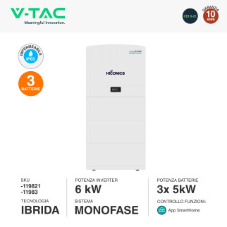 Sistema All-In-One Inverter Monofase 6kW 3 Batterie BMS 15,3kWh V-Tac