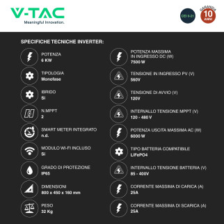 Sistema All-In-One Inverter Monofase 6kW 3 Batterie BMS 15,3kWh V-Tac