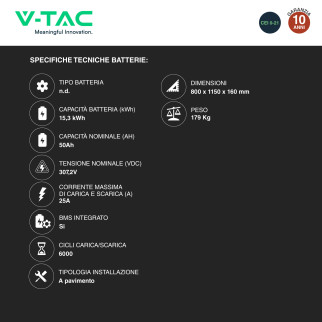 Sistema All-In-One Inverter Monofase 6kW 3 Batterie BMS 15,3kWh V-Tac
