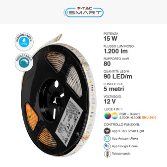 VT-5050 Striscia LED 15W Flessibile RGB+W IP65 12V 5m V-Tac