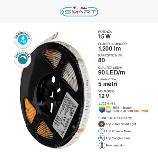 VT-5050 Striscia LED 15W Flessibile RGB+W IP65 12V 5m V-Tac