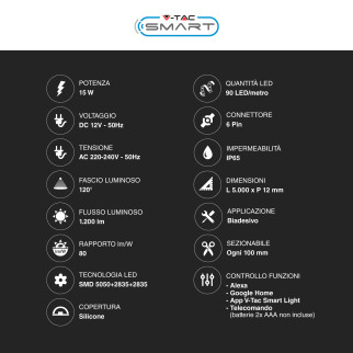 VT-5050 Striscia LED 15W Flessibile RGB+W IP65 12V 5m V-Tac