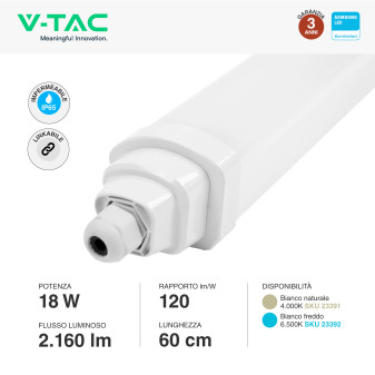 VT-12017 Tubo LED Plafoniera GT Series 18W SMD Linkabile IP65 V-Tac