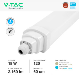 VT-12017 Tubo LED Plafoniera GT Series 18W SMD Linkabile IP65 V-Tac