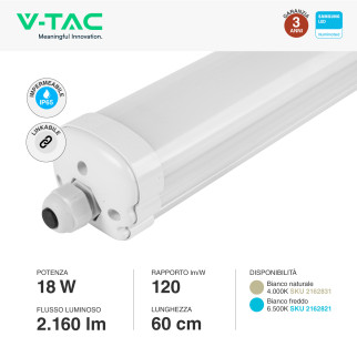 VT-6076S Tubo LED Plafoniera 18W SMD Linkabile IP65 V-Tac