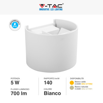 VT-756 Lampada LED da Muro 5W Bianca con Doppio LED SMD IP65 V-Tac