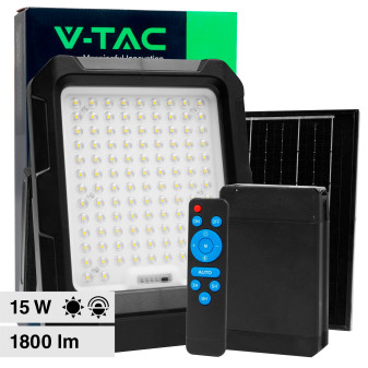 VT-102w Faro LED 15W IP65 Pannello Solare con Sensore Telecomando V-Tac